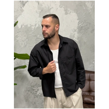Camicia boxy fit cropped basica nera taglio vivo M