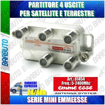 PARTITORE 4 USCITE, SPLITTER SAT, CONNETTORE F MAR