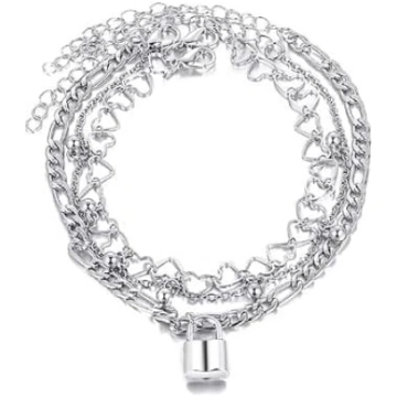 Prosy Layered Heart Ankle Bracelet Silver Ankle Br