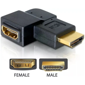 Adapteris HDMI male uz HDMI female 90° pa labi DeL