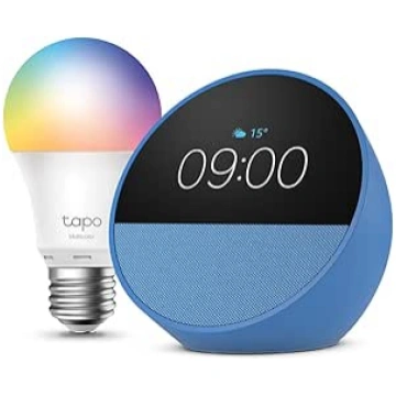 Echo Spot | Blau + Tapo L530EA (E27) Lampe, saderī