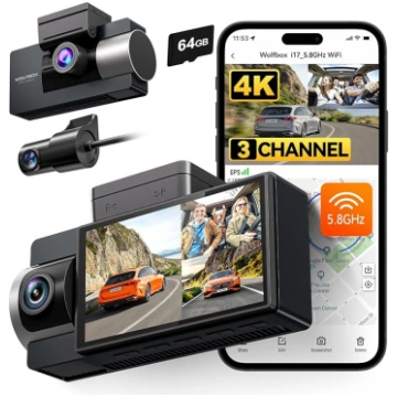WOLFBOX i17 4K 3 kanālu kamera ar integrētu 5,8 GH