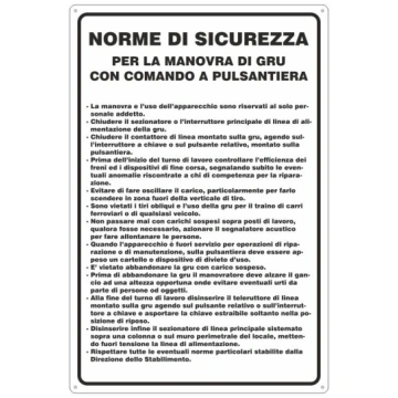Cartello norme di sicurezza per la manovra di gru 