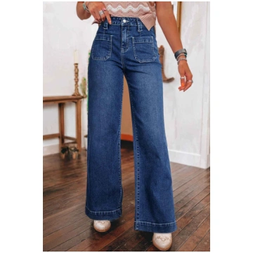 Sail Blue Wide Leg Pocketed High Waist Jeans