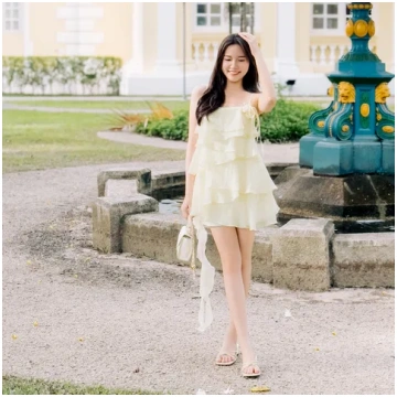 Ruby Frills Dress - Light Yellow / Black