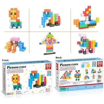 PicassoTiles magnētiskie kubi 80 gab. 3 cm magnēti