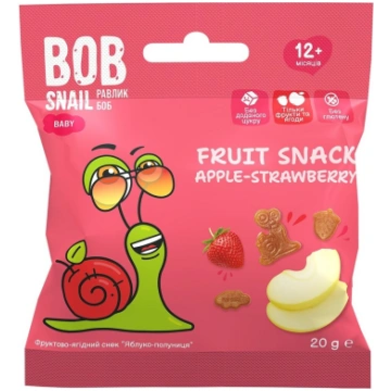 Ābolu un zemeņu uzkoda BOB SNAIL, 20g