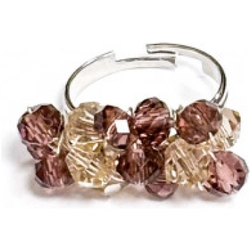 Anello regolabile con cristalli beige chiaro e scu