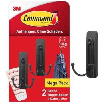 Command Double Hook pašlīmējošs matēts melns 2 met