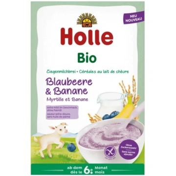 Ekoloģiska piena biezputra ar mellenēm un banāniem