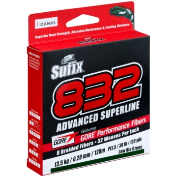 SUFIX 832 Pītā Aukla Lo-Vis Green 120m 0,08mm 4,6k