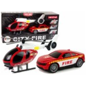 LEAN Toys Helicopter Auto Fire Brigade Vehicle Set