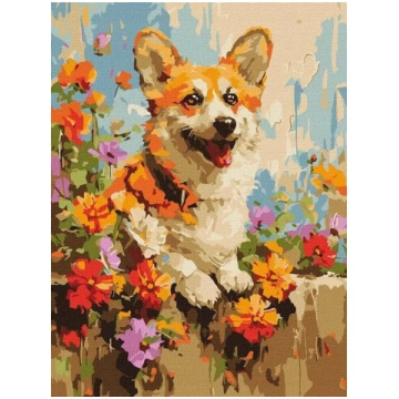 Krāsošana pēc numuriem Norimpex Corgi ziedos, aude