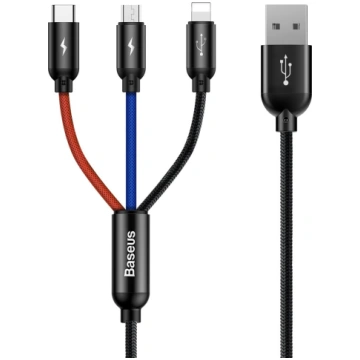 3v1 kabelis USB-A - micro USB / iPhone Lightning /