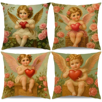 Enchanting Cupid & Heart Pillowcase: Romantic Flor