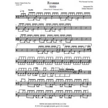 TOTO - Rosanna - Drum Score - Drum Sheet - Drum No