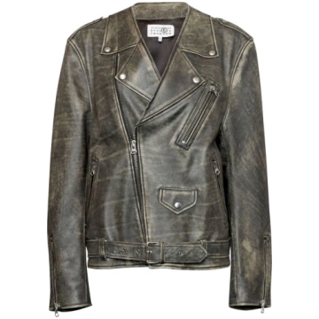 FADED LEATHER BIKER JACKET MM6 Maison Margiela