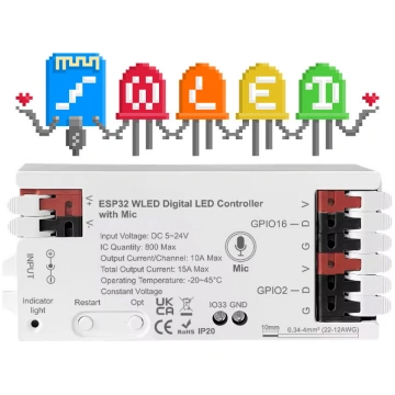 LED RGBIC ESP32 10A 5-24V WiFi WLED kontrolieris a