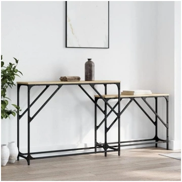 Sonoma Oak Wood Composite Console Tables with Meta