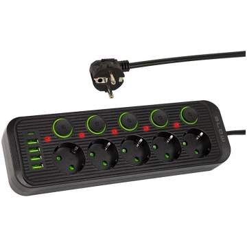 98-208# Pagarinātājs ps-530s 5 ligzdu 4xusb 1xusb-
