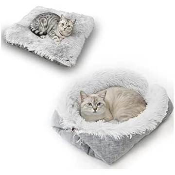 2-in-1 Cat Bed, Fluffy Cat Cushion, Washable Cat B