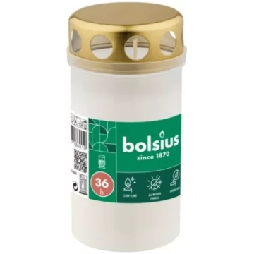BOLSIUS Āra svece 36h balta plastmasas traukā ar v