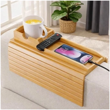 Sofa Tray Armrest with Removable Drink Holder, Fol