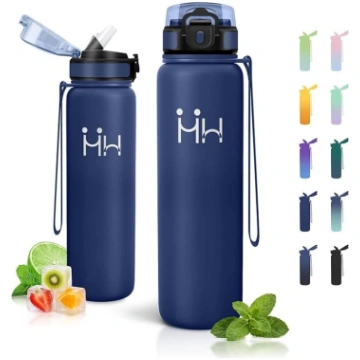 Termosflasche 1L, Edelstahl Trinkflasche mit Stroh