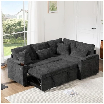 Merax Corner Sofa with Sleep Function, Practical S